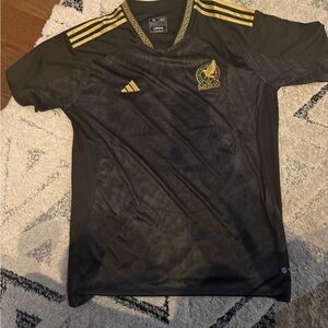 Adidas Black Mexico Jersey with Gold and Red Accents XL slim